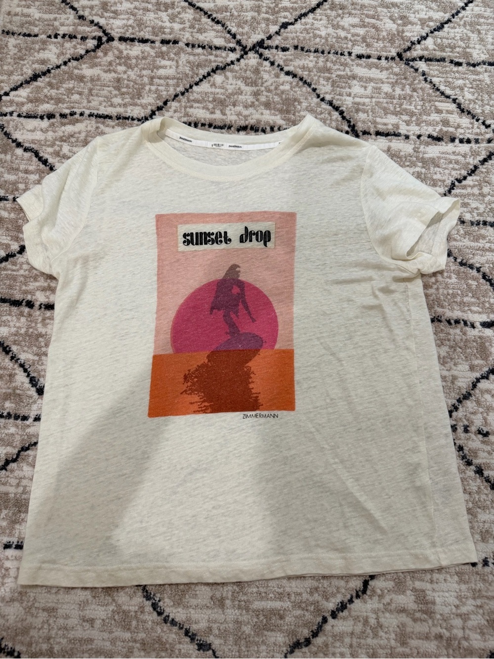 Zimmermann Sunset Drop Graphic Tee - Cream with Pink & Orange Print
